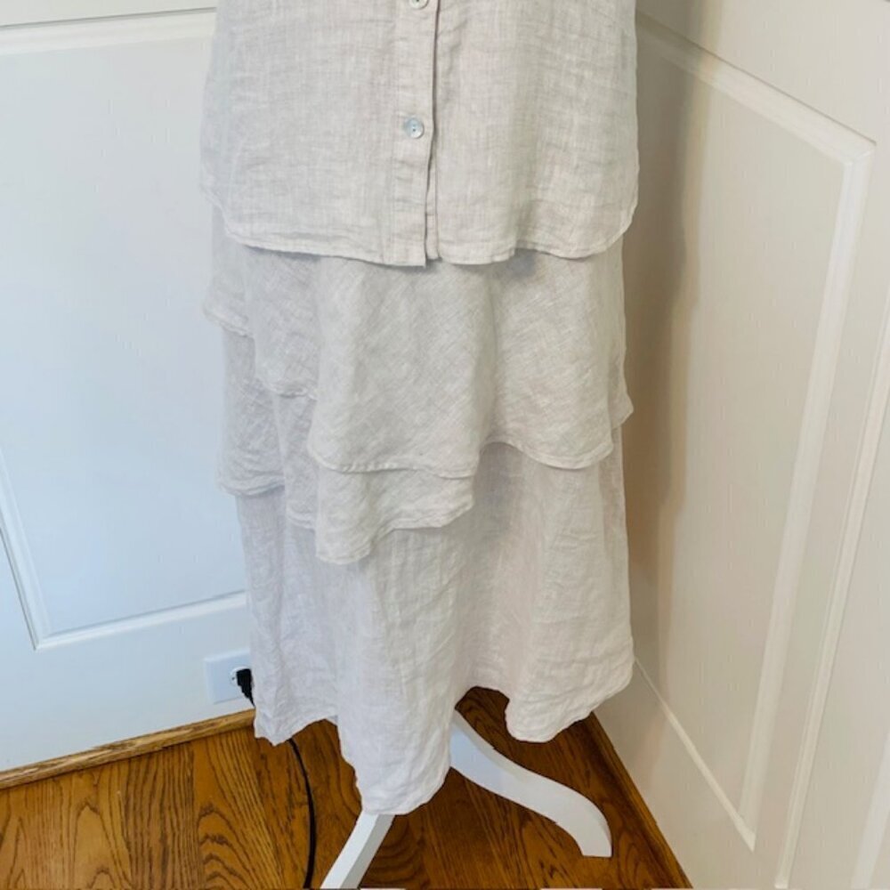 FINLEY 100% Linen Tiered Jasmine Midi Shirt Dress Natural Tan Small - Picture 4 of 10